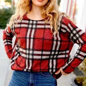 EUC First Love red plaid lightweight knit top - size 3X